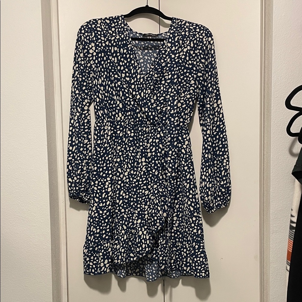 Elegant Blue and White Polka Dot Dress